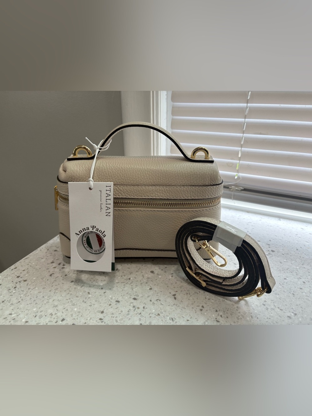 NWT Anna Paola Latte Color Mini Vanity Crossbody/Top Handle Satchel